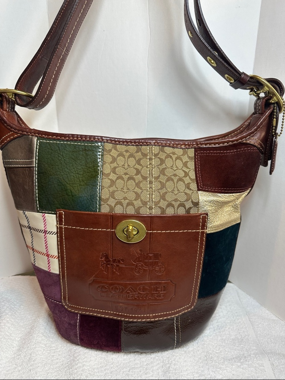 Coach 2007 Multi-Panel Patchwork Leather & Suede bucket Bag